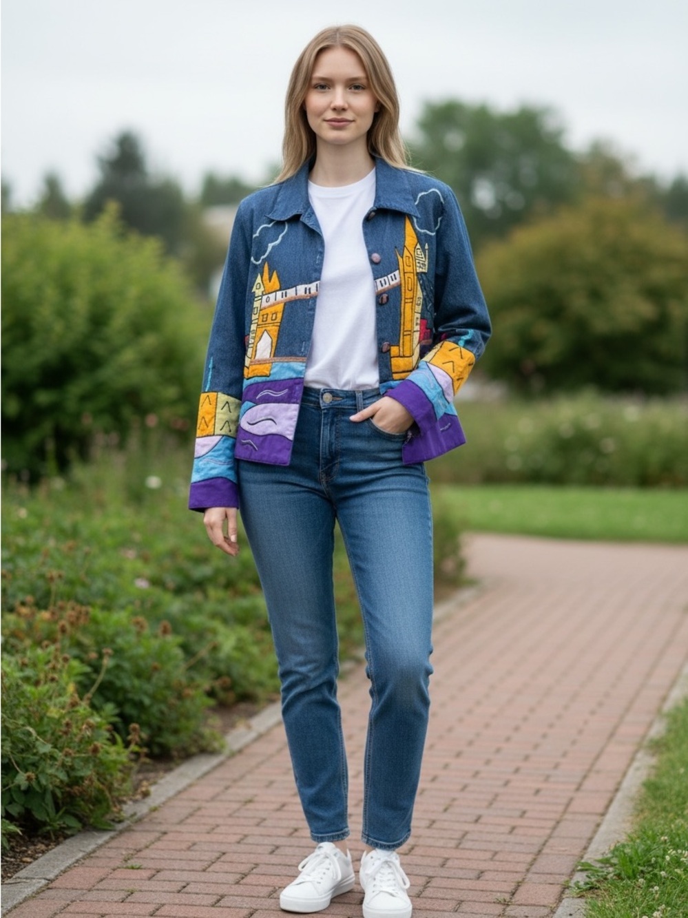 Kaktus Blue Denim Jacket with Multicolor Accent
